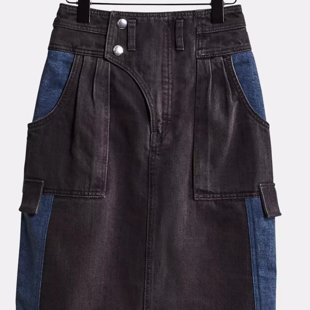 Coach restored Denim Jean Two tone Black and Blue Women's Skirt CX552 sz 4